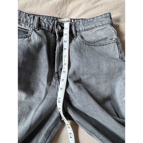 Zadig & Voltaire Womens Black 26 Evy Denim Cut Jeans Wide Leg Baggy Embroidered - Picture 10 of 12